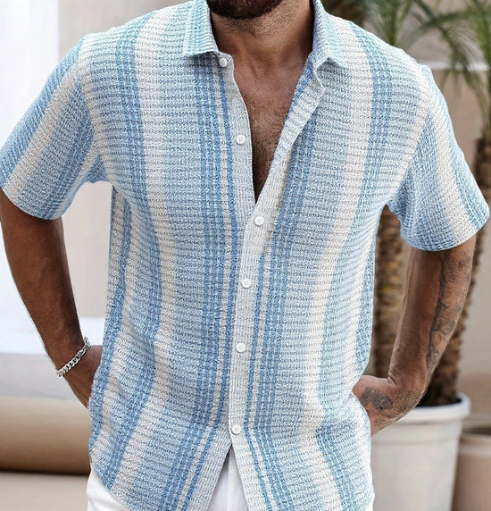 Mens Casual Slim-Fit 3D-Printed Short-Sleeve Beach Shirt